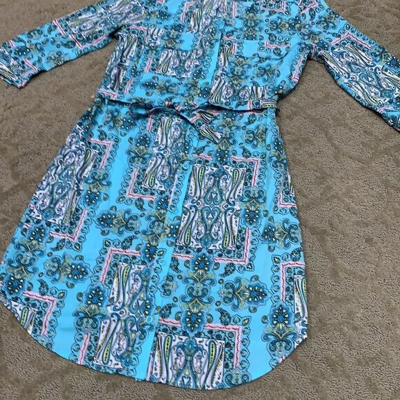 Victoria Secret S/P Turquoise Button-down Silky Retro Print Mini Dress Summer - Picture 3 of 11